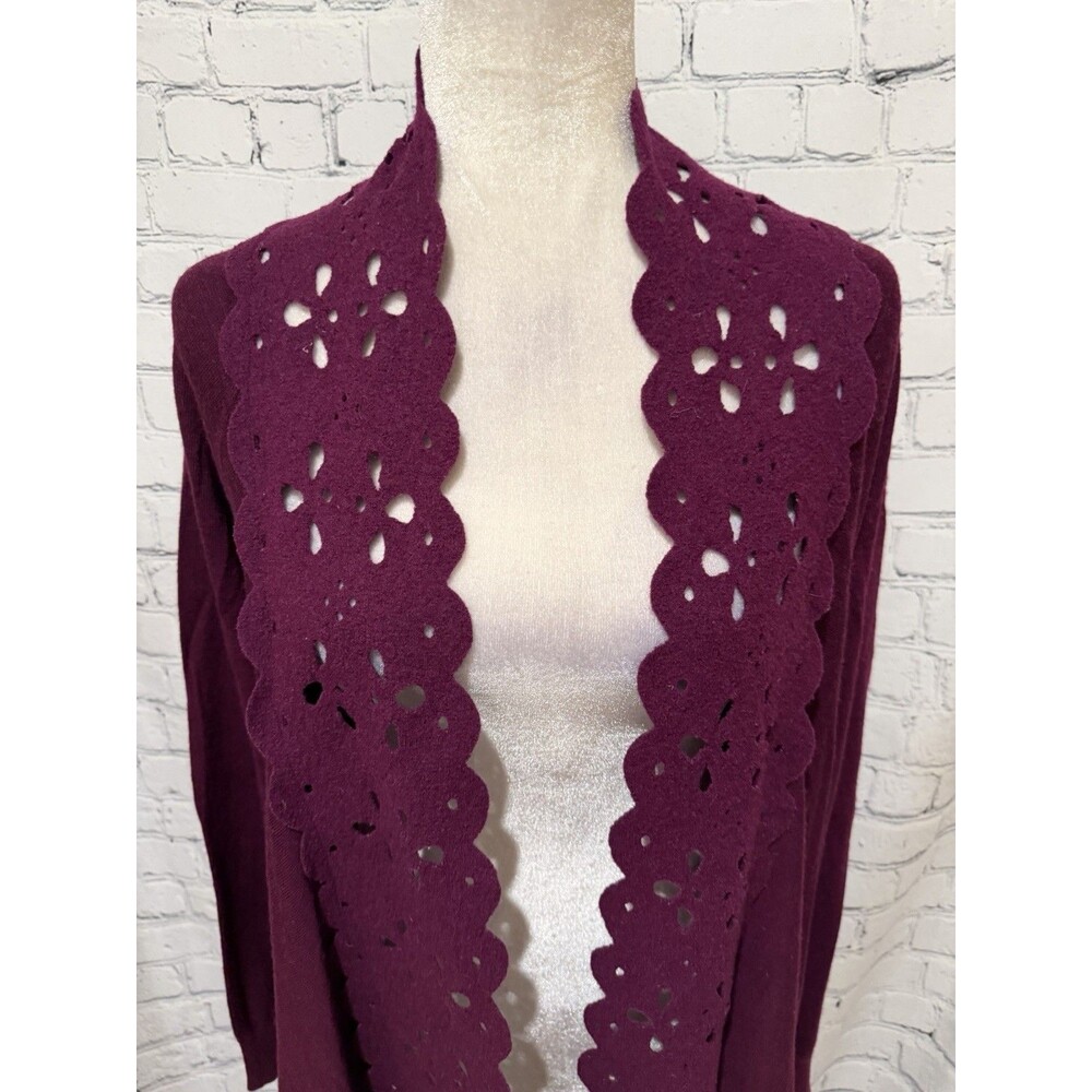 Anthropologie Sleeping on Snow Purple Wool Cut Out Cardigan Sweater size Small - Picture 2 of 6